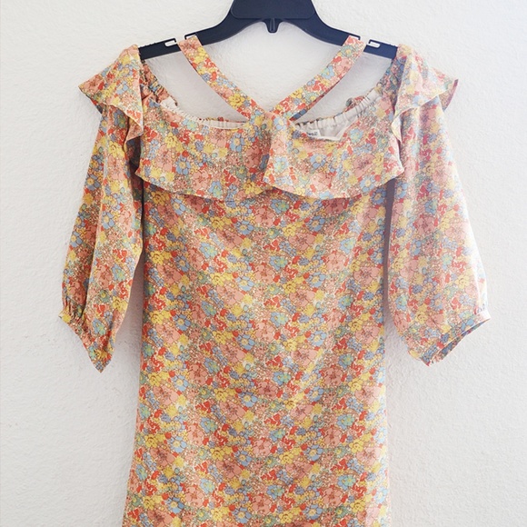 Madewell Floral Cold Shoulder Ruffle Dress Size 4 - Picture 3 of 8